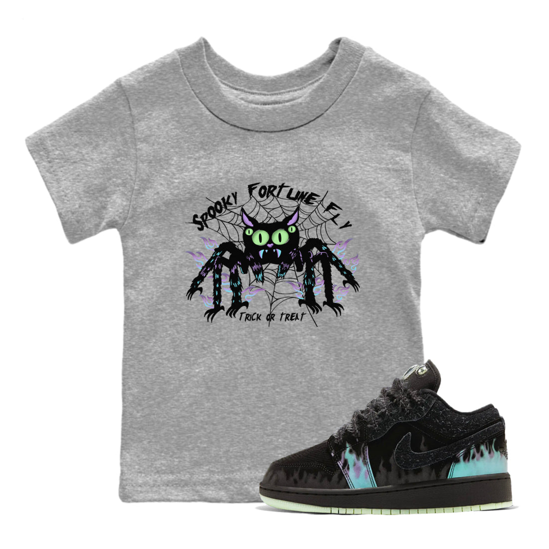 1s Fortune Fly shirts to match jordans Spooky Fortune Fly sneaker match tees Air Jordan 1 Fortune Fly match shoes to clothes Drip Gear Zone Youth Baby Heather Grey 1 tee