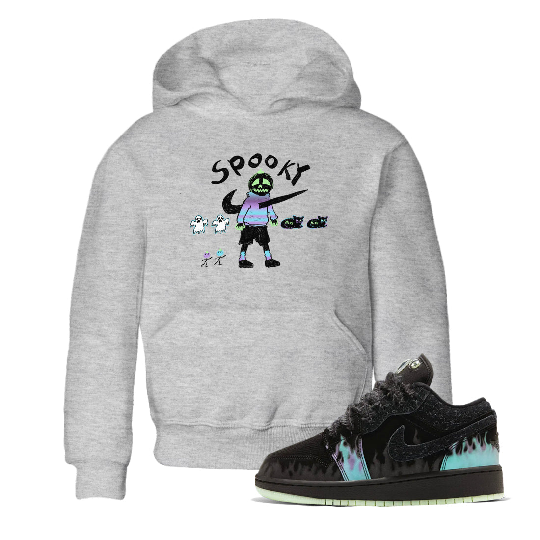 1s Fortune Fly shirts to match jordans Spooky Pumpkin sneaker match tees Air Jordan 1 Fortune Fly match shoes to clothes Drip Gear Zone Youth Baby Heather Grey 1 tee