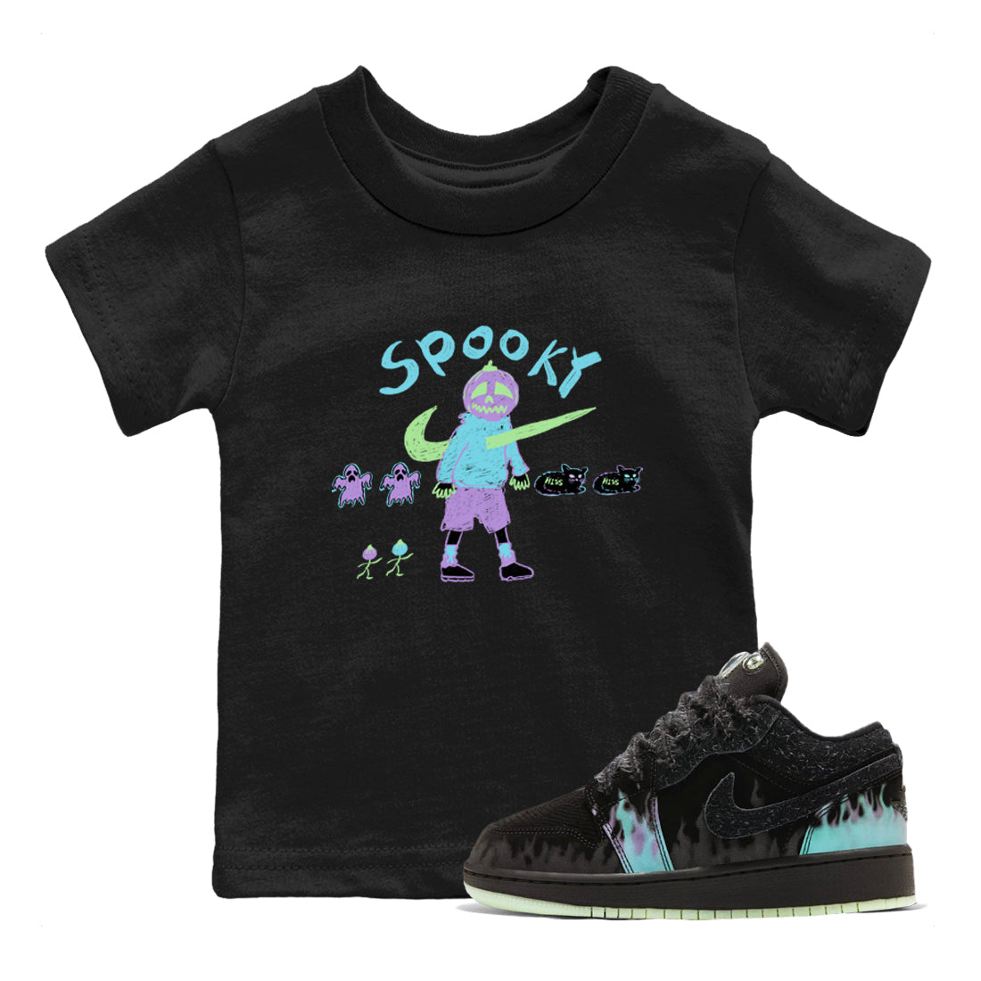 1s Fortune Fly shirts to match jordans Spooky Pumpkin sneaker match tees Air Jordan 1 Fortune Fly match shoes to clothes Drip Gear Zone Youth Baby Black 1 tee
