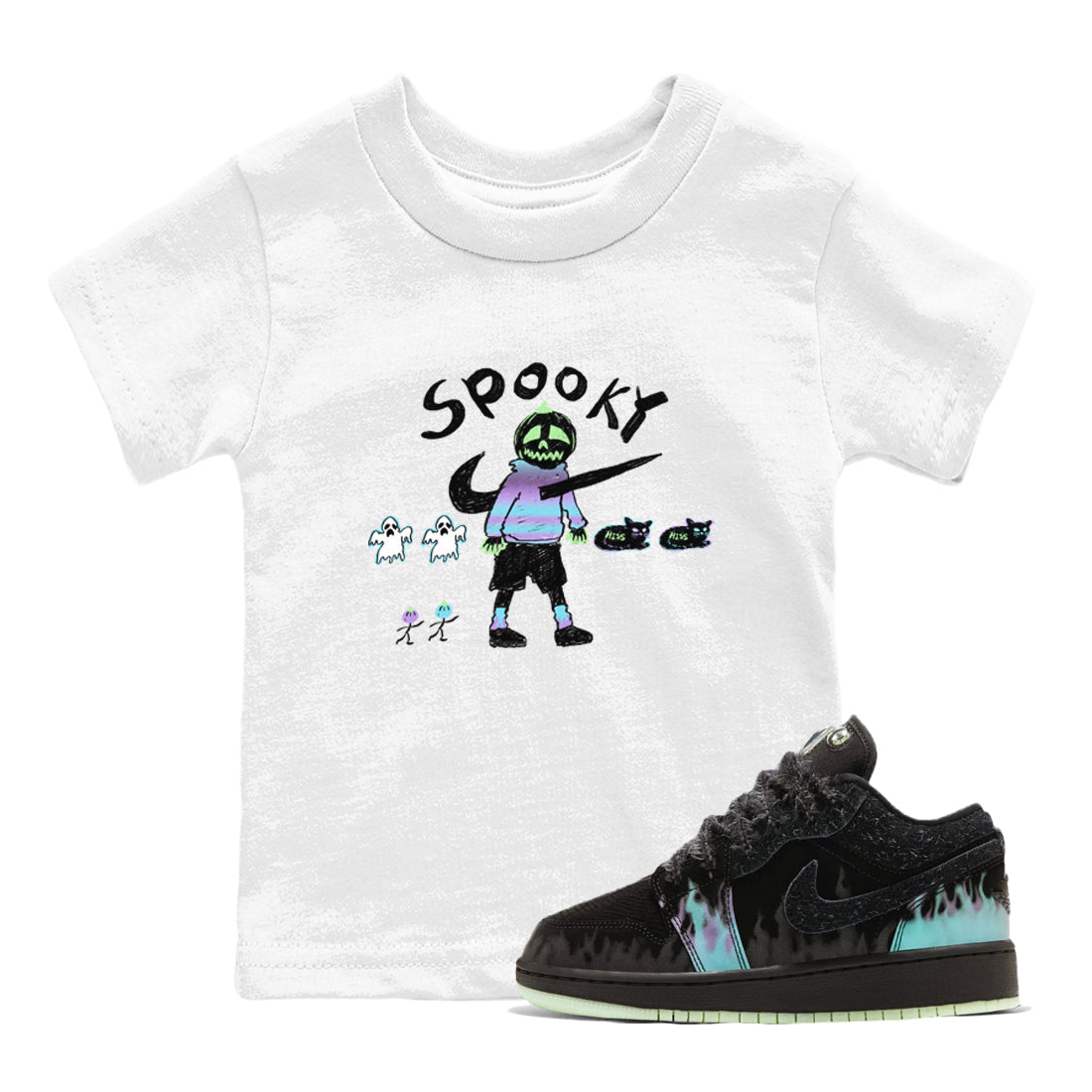 1s Fortune Fly shirts to match jordans Spooky Pumpkin sneaker match tees Air Jordan 1 Fortune Fly match shoes to clothes Drip Gear Zone Youth Baby White 1 tee