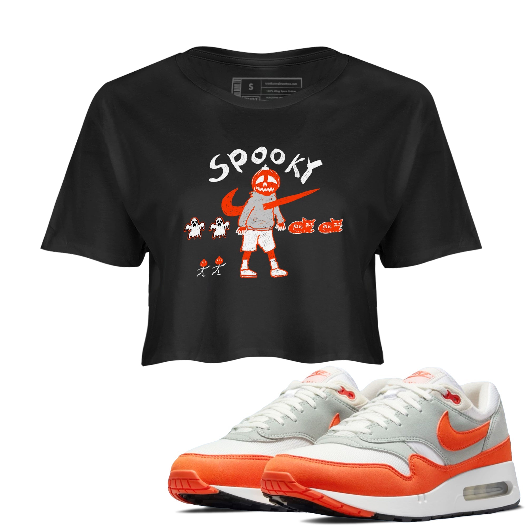 Air Max 1 OG '86 'Summit White and Cosmic Clay shirts to match jordans Spooky Pumpkin sneaker match tees Air Max 1 Cosmic Clay match shoes to clothes Drip Gear Zone unisex cotton Black 1 crop tee