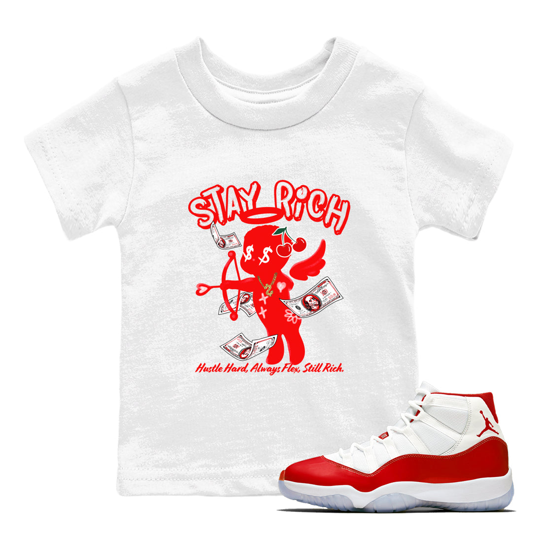 11s Cherry shirts to match jordans Stay Rich sneaker match tees Air Jordan 11 Retro Cherry match shoes to clothes Drip Gear Zone Youth Baby White 1 tee