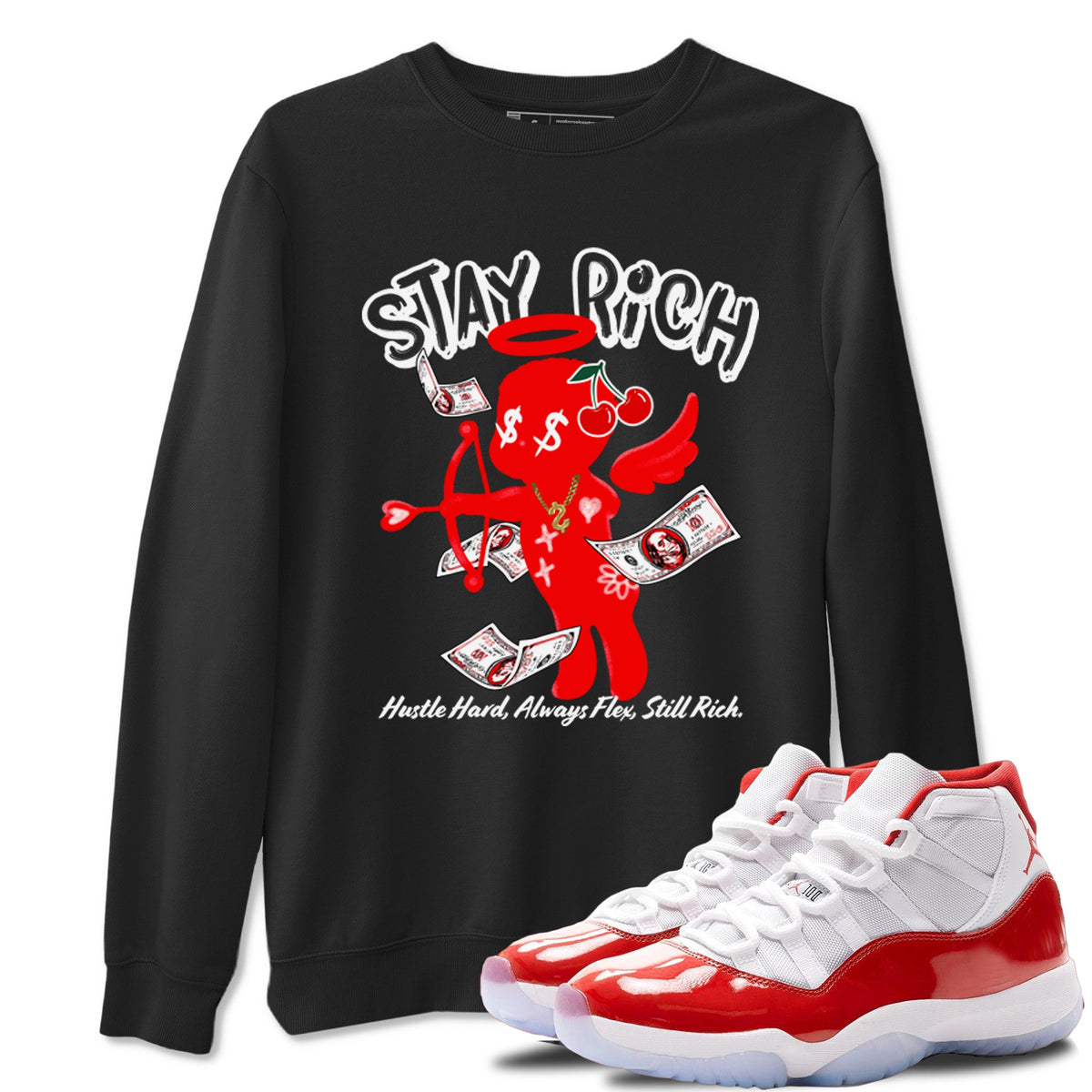11s Cherry shirts to match jordans Stay Rich sneaker match tees Air Jordan 11 Retro Cherry match shoes to clothes Drip Gear Zone unisex cotton Black 1 shirts