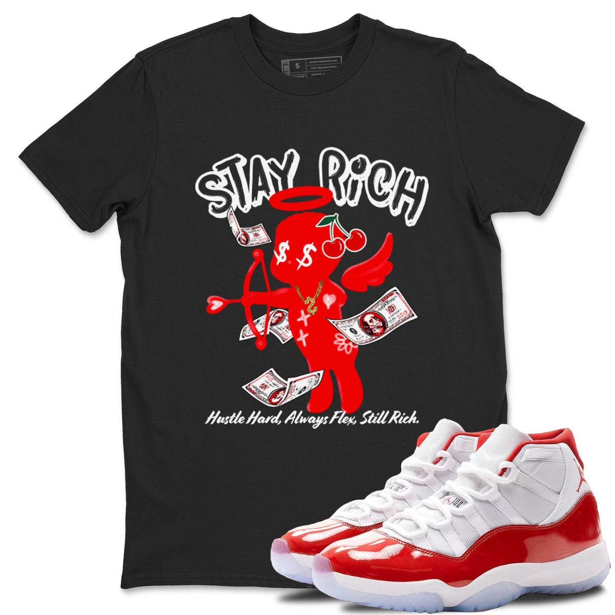 11s Cherry shirts to match jordans Stay Rich sneaker match tees Air Jordan 11 Retro Cherry match shoes to clothes Drip Gear Zone unisex cotton Black 1 shirts