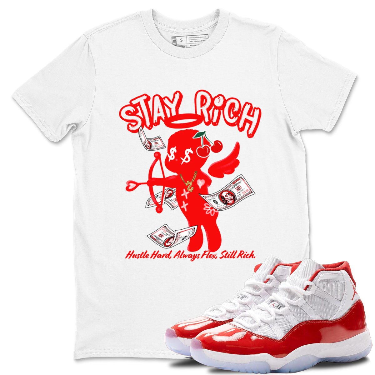 11s Cherry shirts to match jordans Stay Rich sneaker match tees Air Jordan 11 Retro Cherry match shoes to clothes Drip Gear Zone unisex cotton White 1 shirts