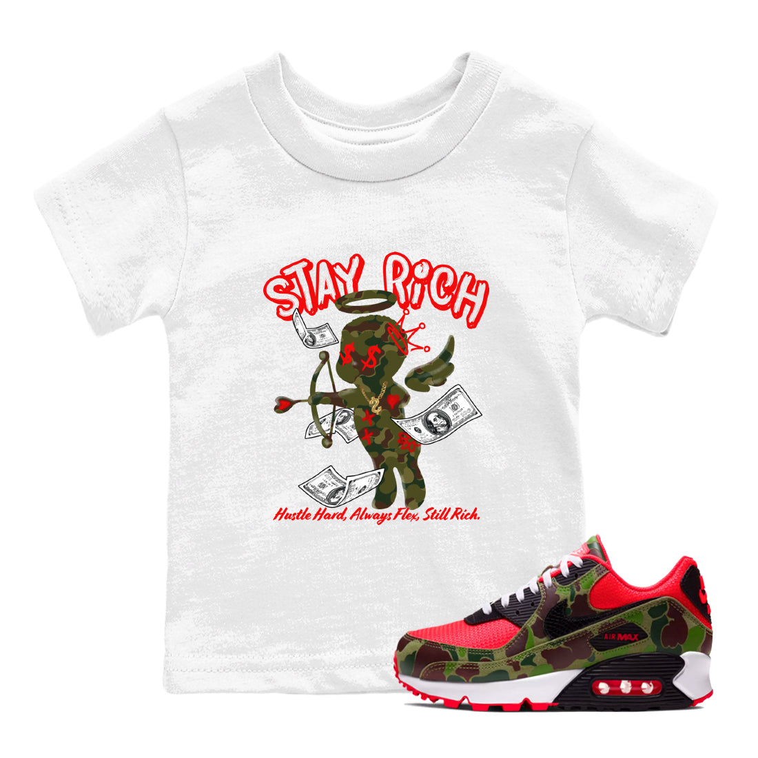 Air Max 90 Duck Camo shirts to match jordans Stay Rich sneaker match tees Air Max 90 Reverse Duck Camo match shoes to clothes Drip Gear Zone Youth Baby White 1 tee