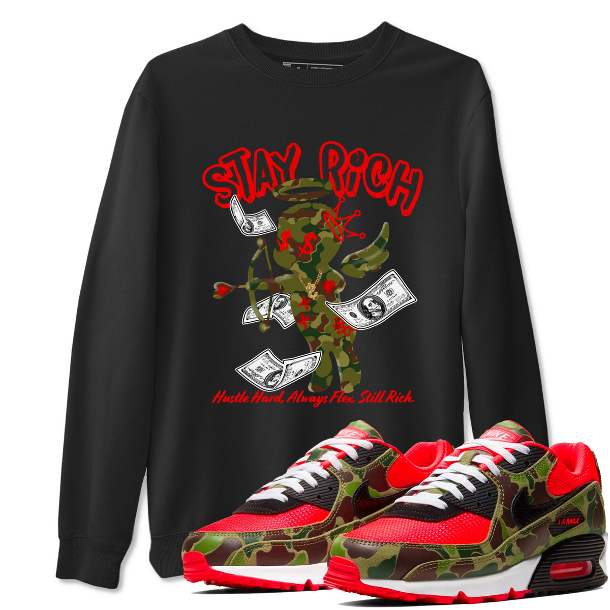 Air Max 90 Duck Camo shirts to match jordans Stay Rich sneaker match tees Air Max 90 Reverse Duck Camo match shoes to clothes Drip Gear Zone unisex cotton Black 1 shirts