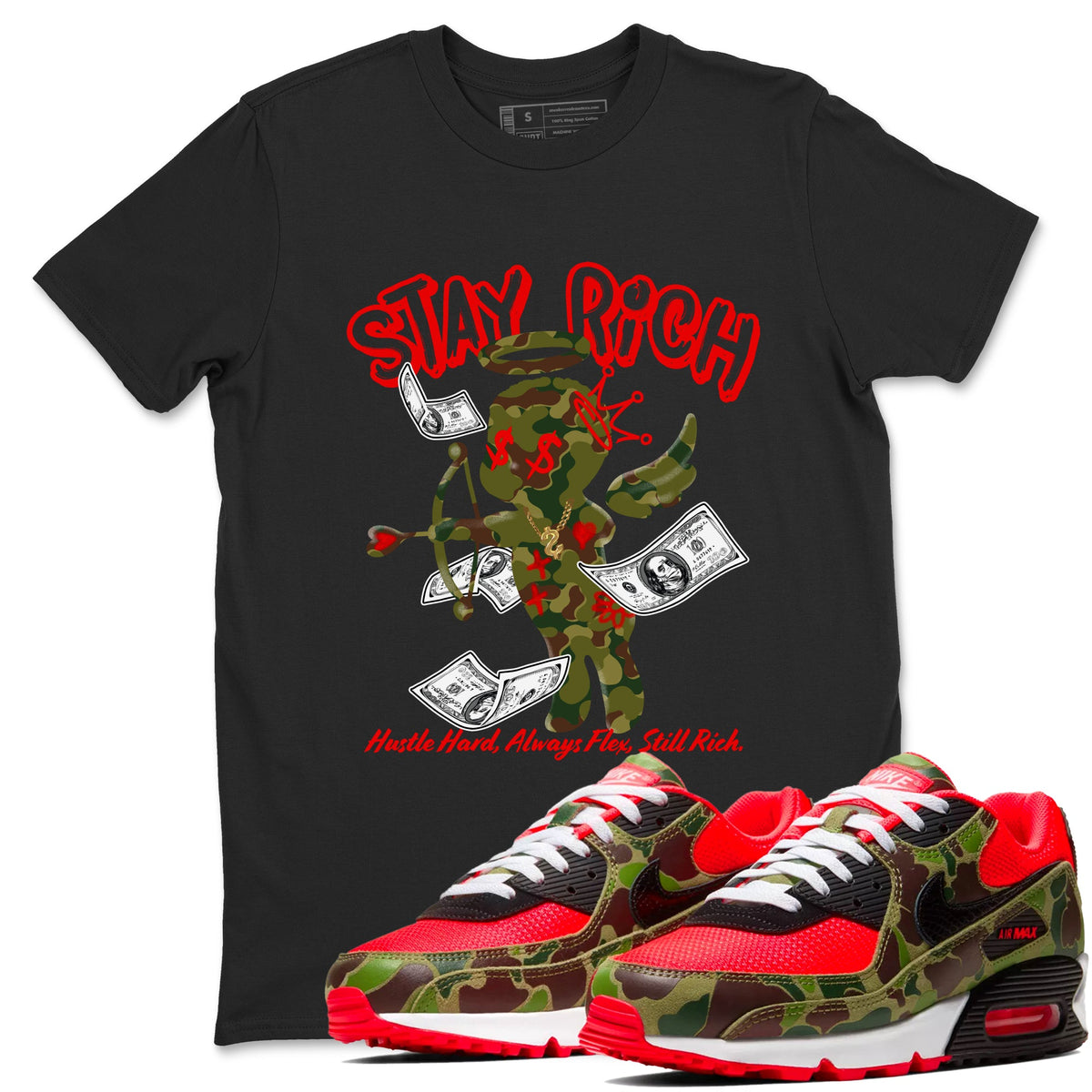 Air Max 90 Duck Camo shirts to match jordans Stay Rich sneaker match tees Air Max 90 Reverse Duck Camo match shoes to clothes Drip Gear Zone unisex cotton Black 1 shirts