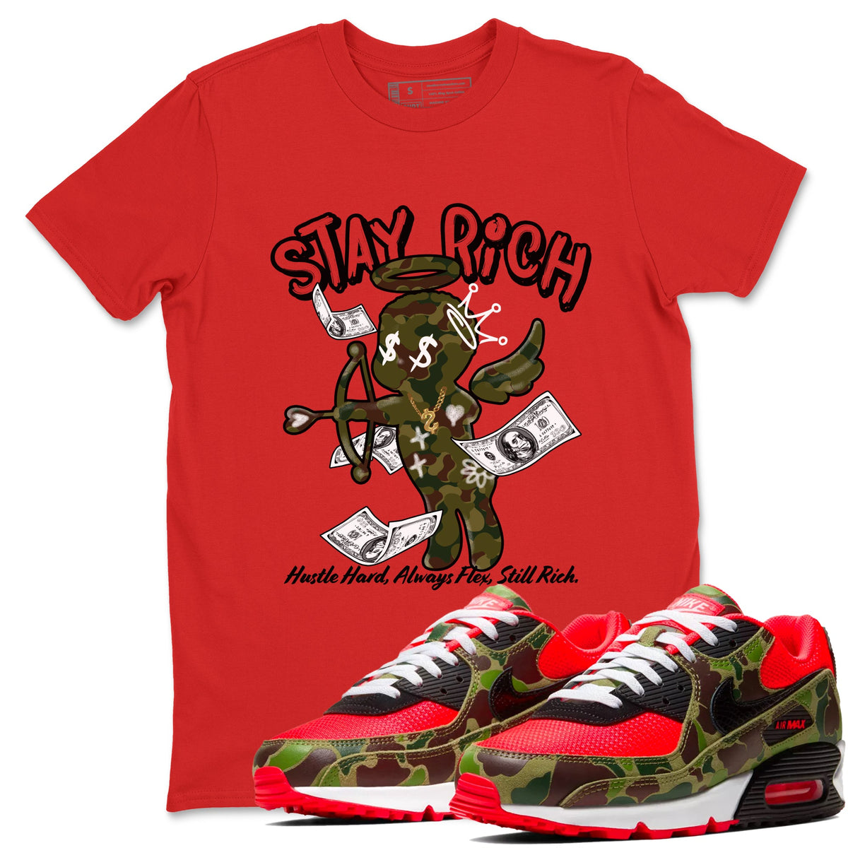 Air Max 90 Duck Camo shirts to match jordans Stay Rich sneaker match tees Air Max 90 Reverse Duck Camo match shoes to clothes Drip Gear Zone unisex cotton Red 1 shirts