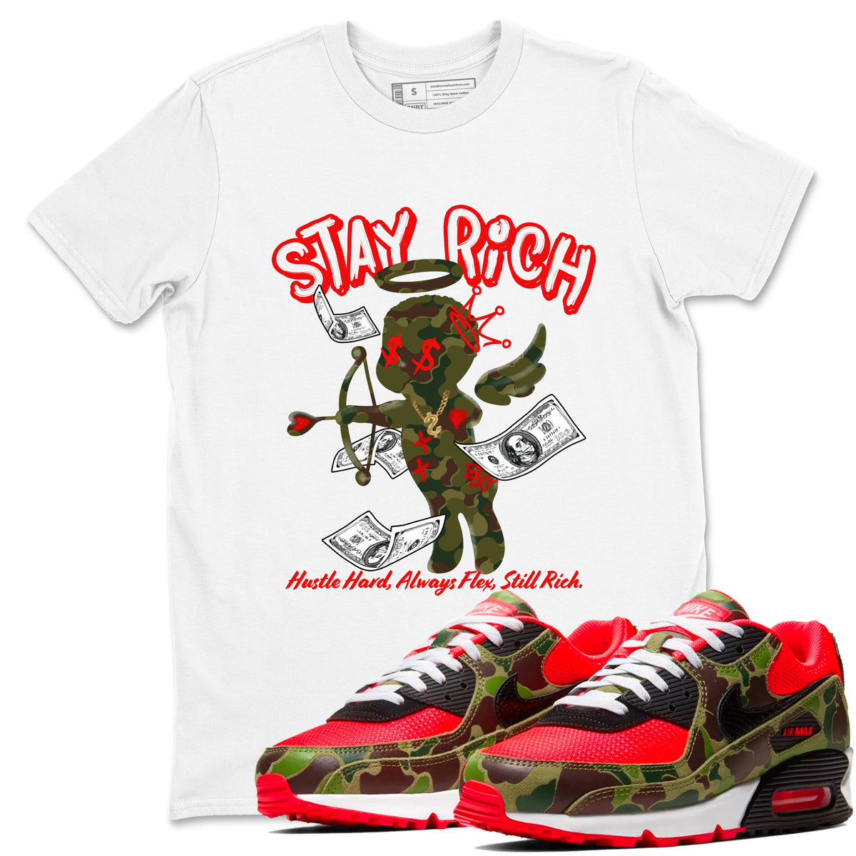 Air Max 90 Duck Camo shirts to match jordans Stay Rich sneaker match tees Air Max 90 Reverse Duck Camo match shoes to clothes Drip Gear Zone unisex cotton White 1 shirts