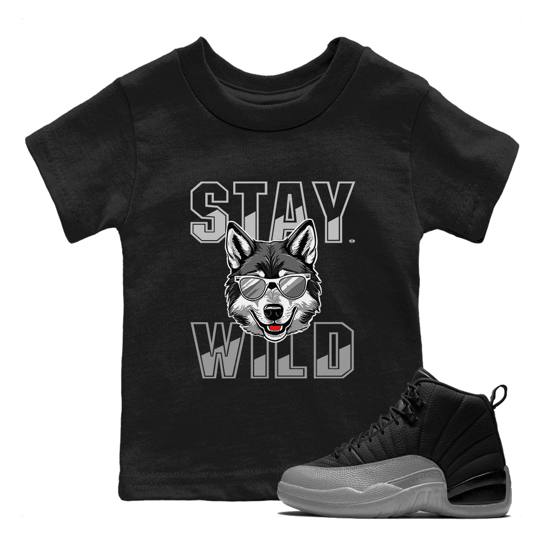 12s Black Wolf Grey shirts to match jordans Stay Wild sneaker match tees 12s Barons match shoes to clothes Drip Gear Zone Youth Baby Black 1 tee