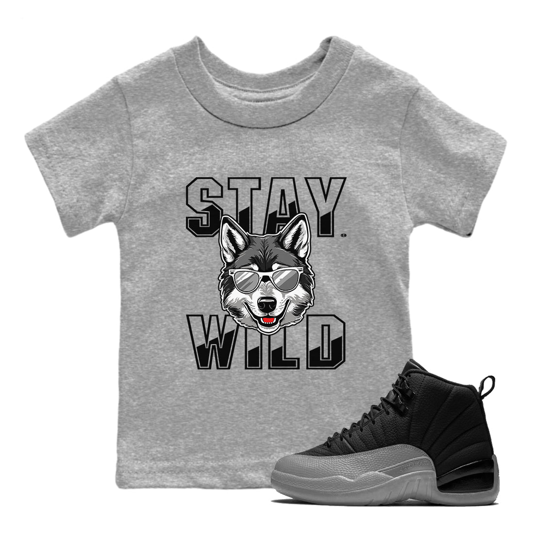 12s Black Wolf Grey shirts to match jordans Stay Wild sneaker match tees 12s Barons match shoes to clothes Drip Gear Zone Youth Baby Heather Grey 1 tee