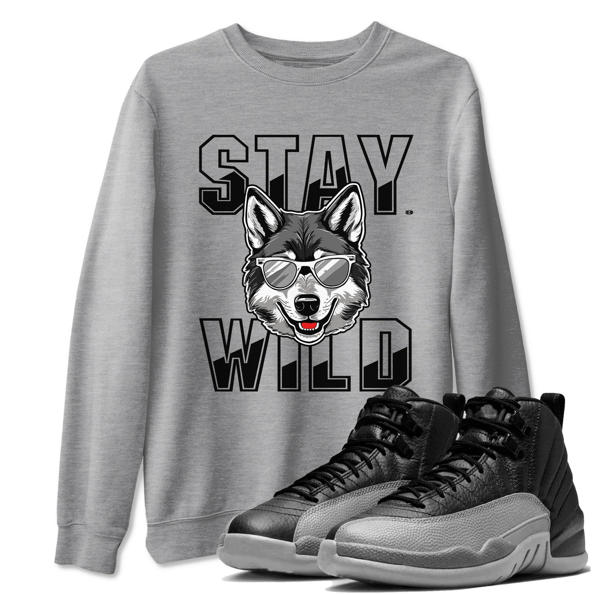 12s Black Wolf Grey shirts to match jordans Stay Wild sneaker match tees 12s Barons match shoes to clothes Drip Gear Zone unisex cotton Heather Grey 1 shirts