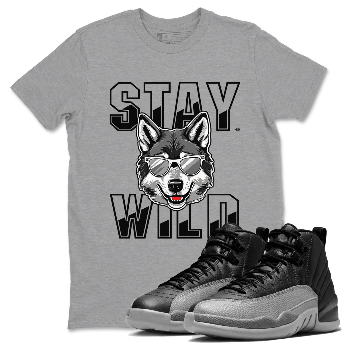 12s Black Wolf Grey shirts to match jordans Stay Wild sneaker match tees 12s Barons match shoes to clothes Drip Gear Zone unisex cotton Heather Grey 1 shirts