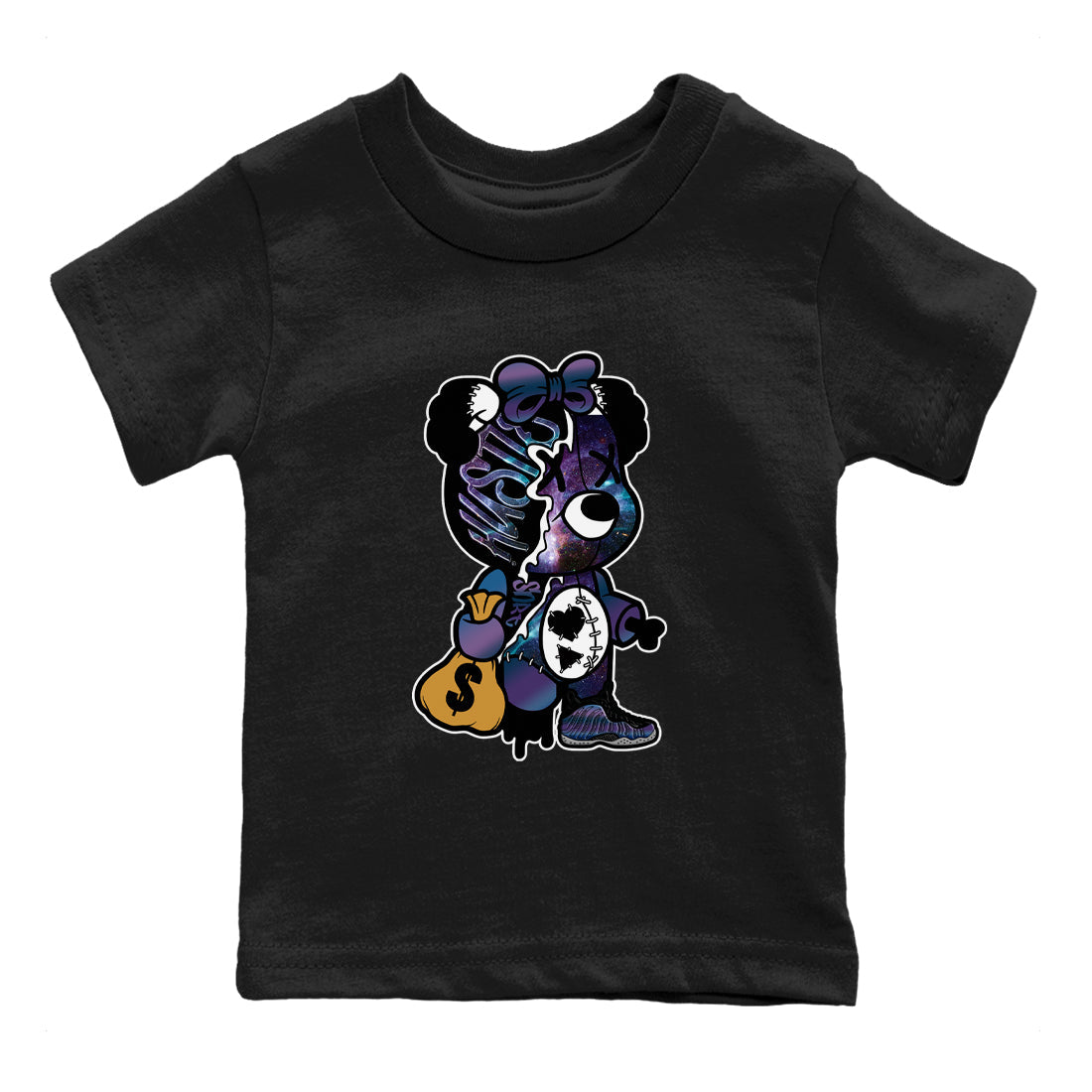 Air Foamposite One Galaxy shirts to match jordans Stitched Hustle Bear sneaker match tees Air Foamposite One Galaxy Drip Gear Zone Youth Baby Black 2 crew neck shirts