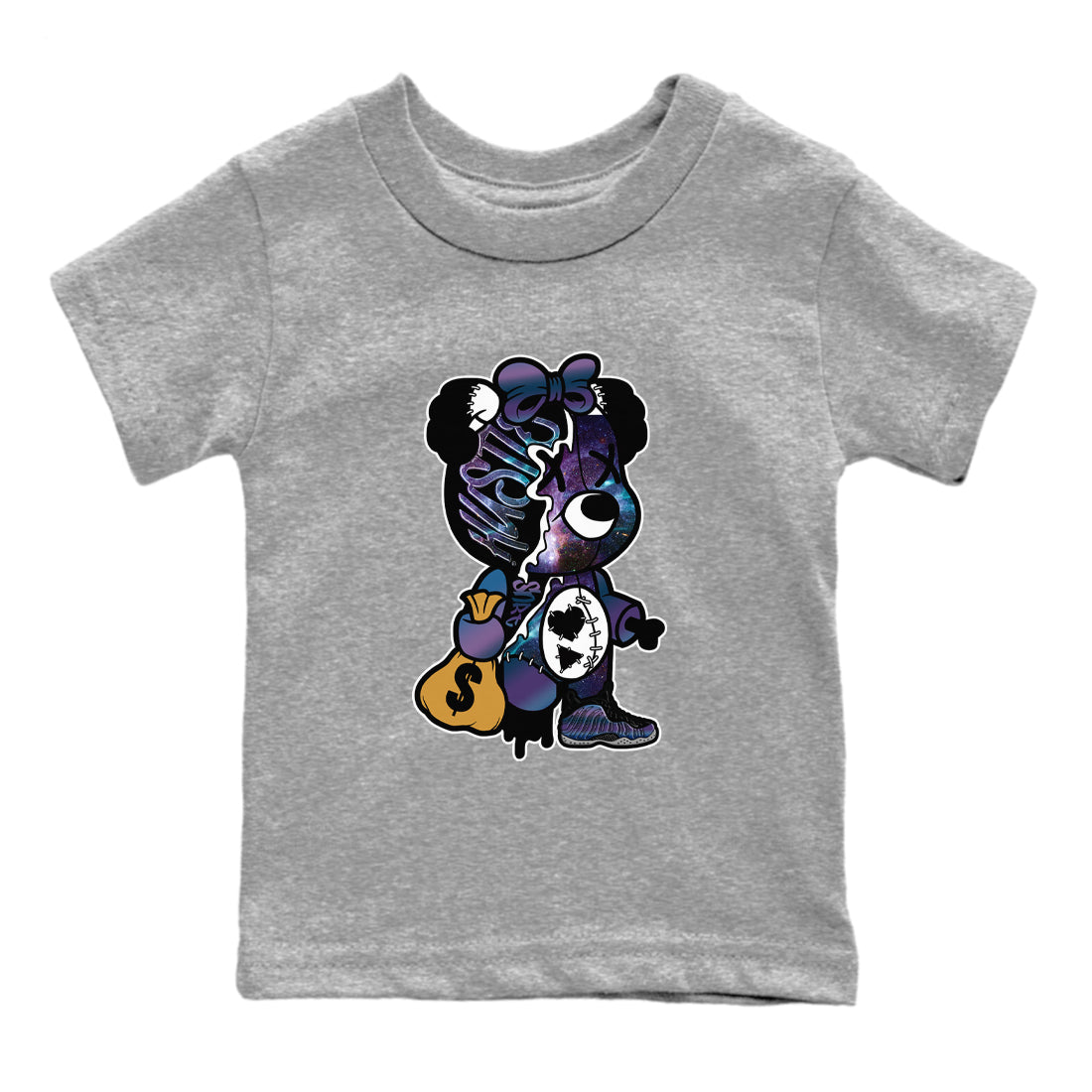 Air Foamposite One Galaxy shirts to match jordans Stitched Hustle Bear sneaker match tees Air Foamposite One Galaxy Drip Gear Zone Youth Baby Heather Grey 2 crew neck shirts