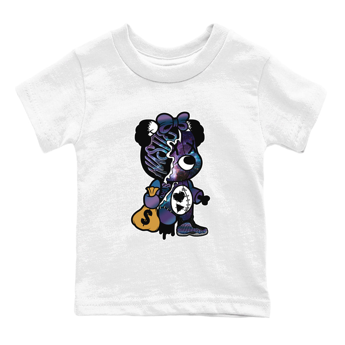 Air Foamposite One Galaxy shirts to match jordans Stitched Hustle Bear sneaker match tees Air Foamposite One Galaxy Drip Gear Zone Youth Baby White 2 crew neck shirts