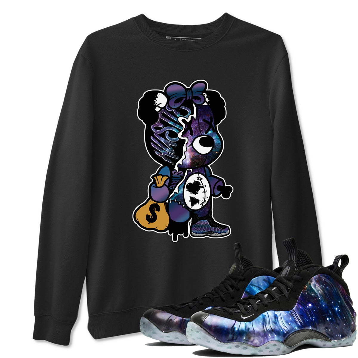 Air Foamposite One Galaxy shirts to match jordans Stitched Hustle Bear sneaker match tees Air Foamposite One Galaxy Drip Gear Zone unisex cotton Black 1 crew neck shirts