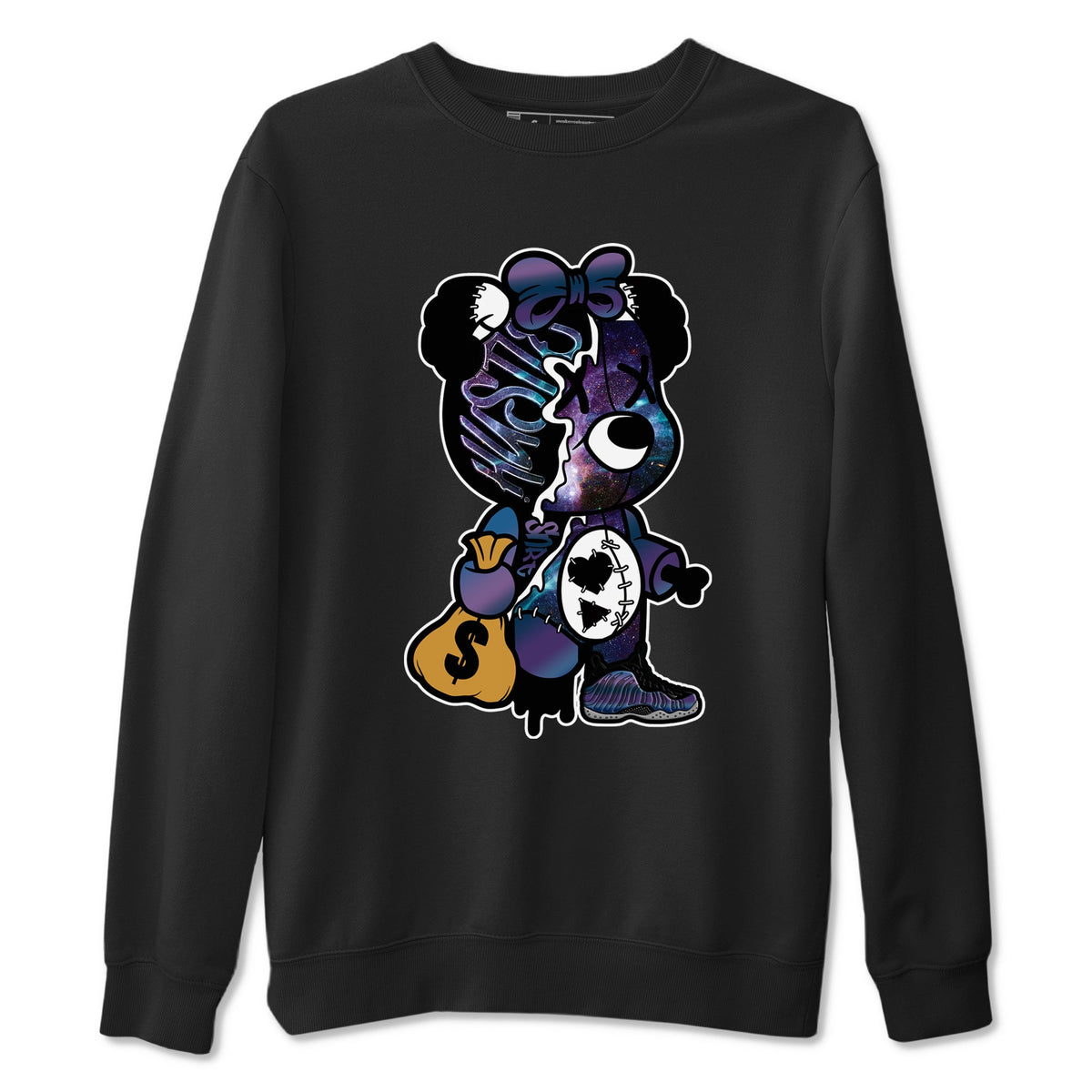 Air Foamposite One Galaxy shirts to match jordans Stitched Hustle Bear sneaker match tees Air Foamposite One Galaxy Drip Gear Zone unisex cotton Black 2 crew neck shirts