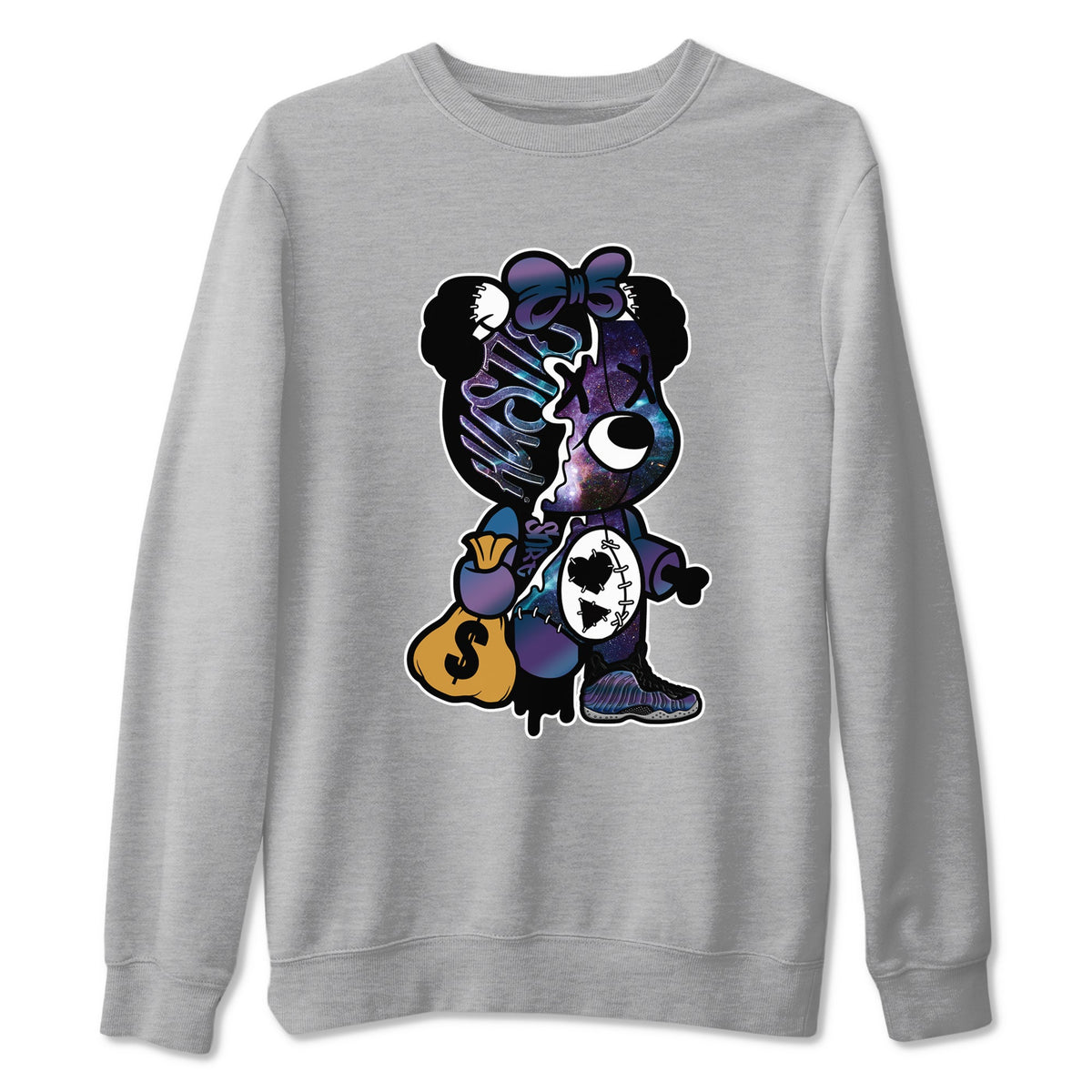Air Foamposite One Galaxy shirts to match jordans Stitched Hustle Bear sneaker match tees Air Foamposite One Galaxy Drip Gear Zone unisex cotton Heather Grey 2 crew neck shirts