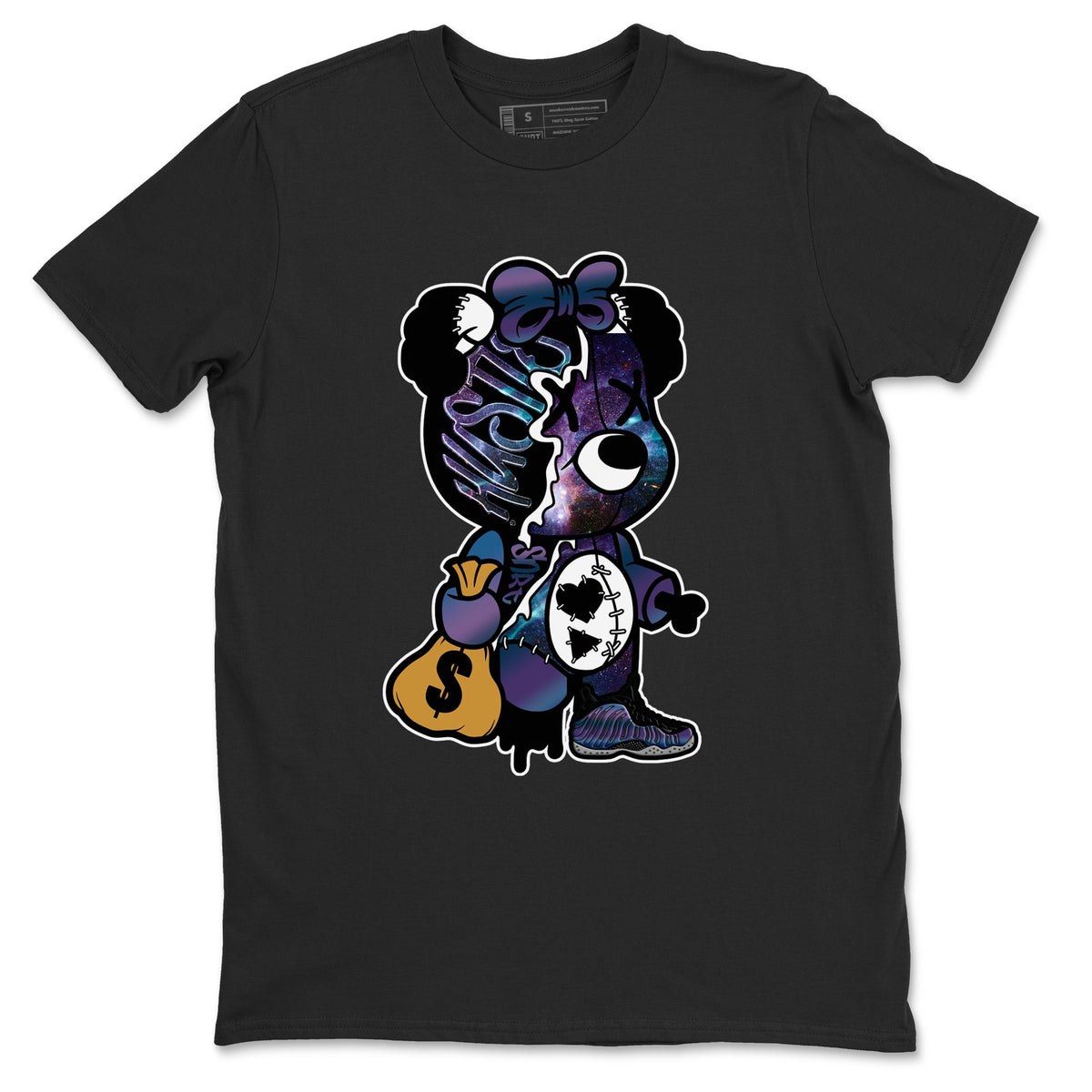 Air Foamposite One Galaxy shirts to match jordans Stitched Hustle Bear sneaker match tees Air Foamposite One Galaxy Drip Gear Zone unisex cotton Black 2 crew neck shirts