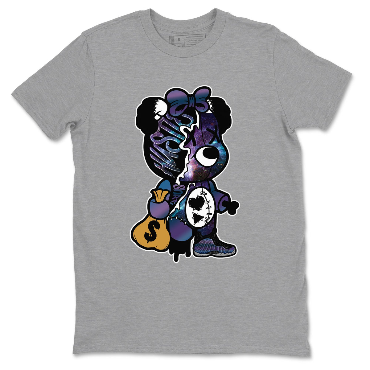 Air Foamposite One Galaxy shirts to match jordans Stitched Hustle Bear sneaker match tees Air Foamposite One Galaxy Drip Gear Zone unisex cotton Heather Grey 2 crew neck shirts
