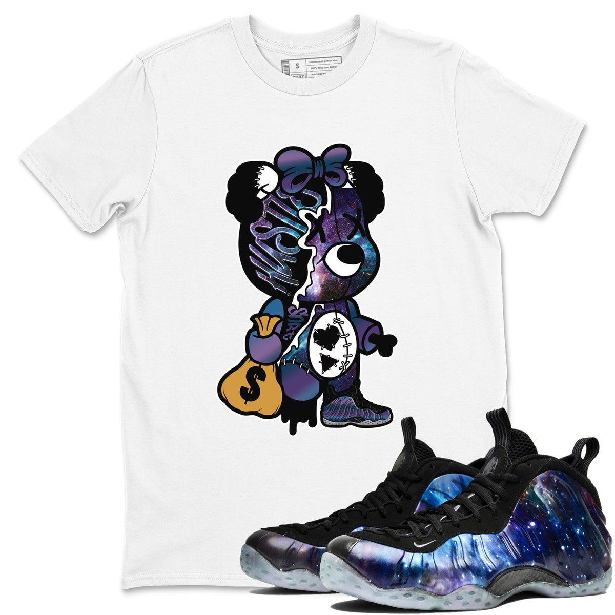 Air Foamposite One Galaxy shirts to match jordans Stitched Hustle Bear sneaker match tees Air Foamposite One Galaxy Drip Gear Zone unisex cotton White 1 crew neck shirts