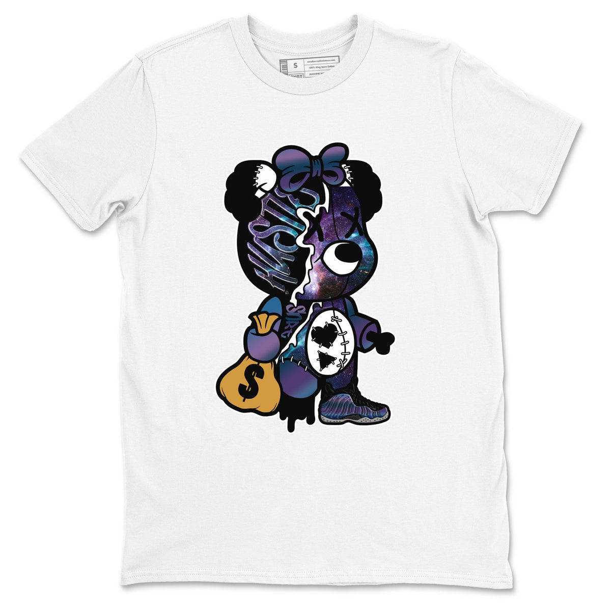 Air Foamposite One Galaxy shirts to match jordans Stitched Hustle Bear sneaker match tees Air Foamposite One Galaxy Drip Gear Zone unisex cotton White 2 crew neck shirts