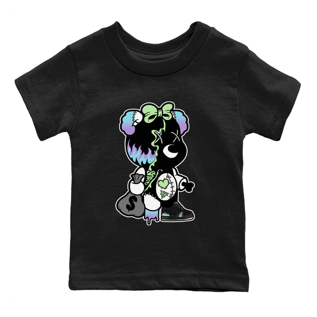1s Fortune Fly shirts to match jordans Stitched Hustle Bear sneaker match tees Air Jordan 1 Fortune Fly match shoes to clothes Drip Gear Zone Youth Baby Black 2 tee