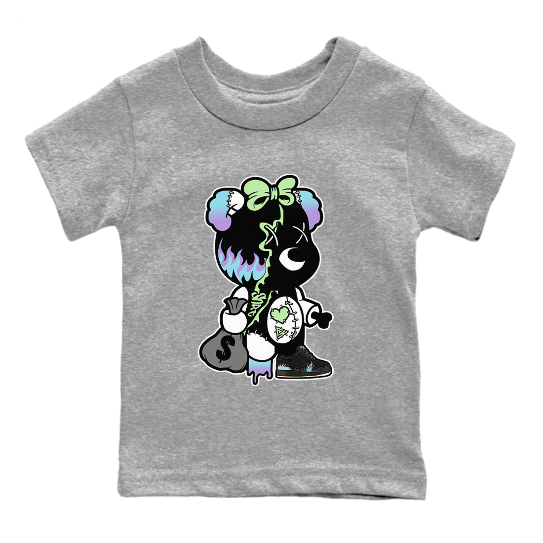 1s Fortune Fly shirts to match jordans Stitched Hustle Bear sneaker match tees Air Jordan 1 Fortune Fly match shoes to clothes Drip Gear Zone Youth Baby Heather Grey 2 tee