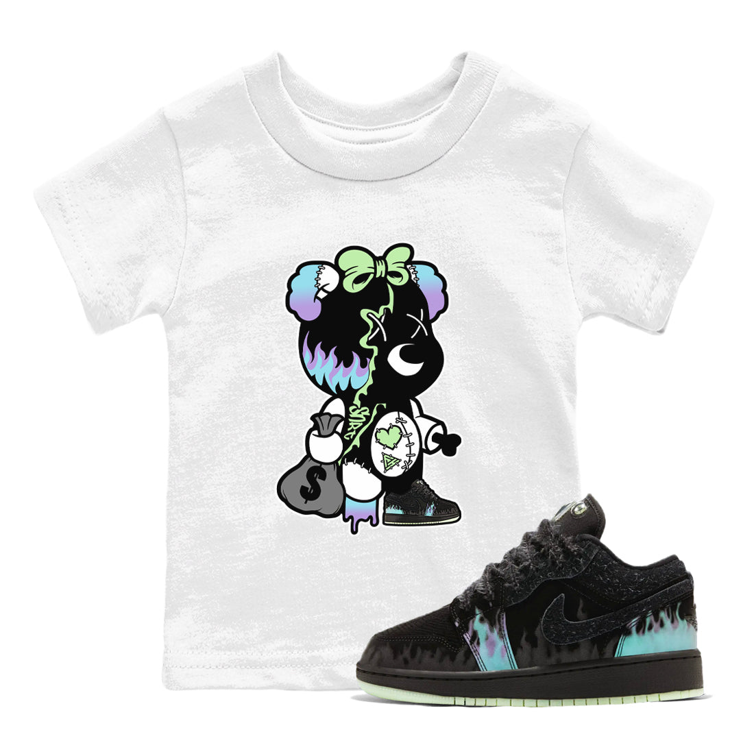 1s Fortune Fly shirts to match jordans Stitched Hustle Bear sneaker match tees Air Jordan 1 Fortune Fly match shoes to clothes Drip Gear Zone Youth Baby White 1 tee