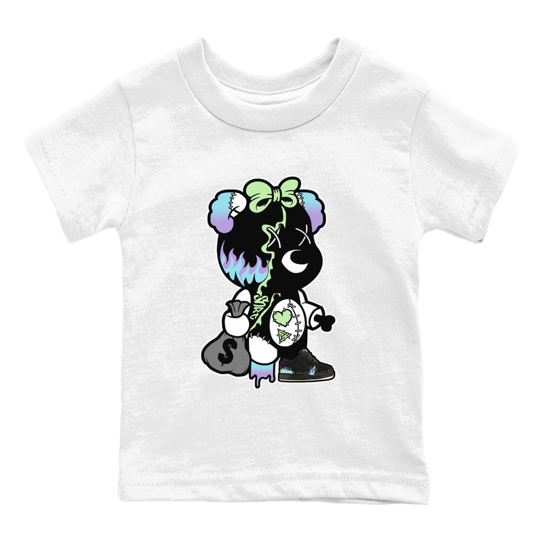 1s Fortune Fly shirts to match jordans Stitched Hustle Bear sneaker match tees Air Jordan 1 Fortune Fly match shoes to clothes Drip Gear Zone Youth Baby White 2 tee