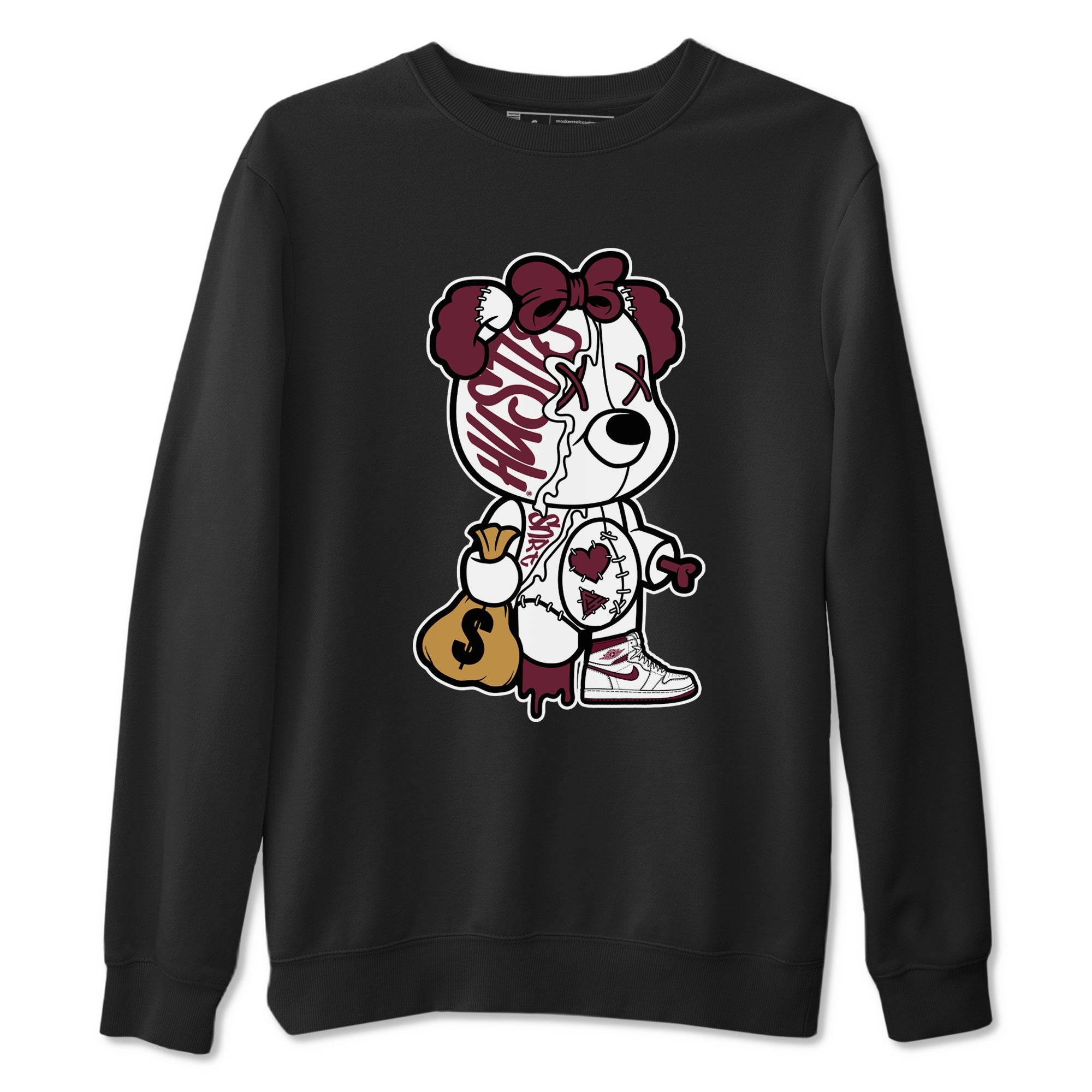 Air Jordan 1 High OG Metallic Burgundy shirts to match jordans Stitched Hustle Bear sneaker match tees Air Jordan 1 Metallic Burgundy Drip Gear Zone streetwear brand Black 2 unisex cotton tee