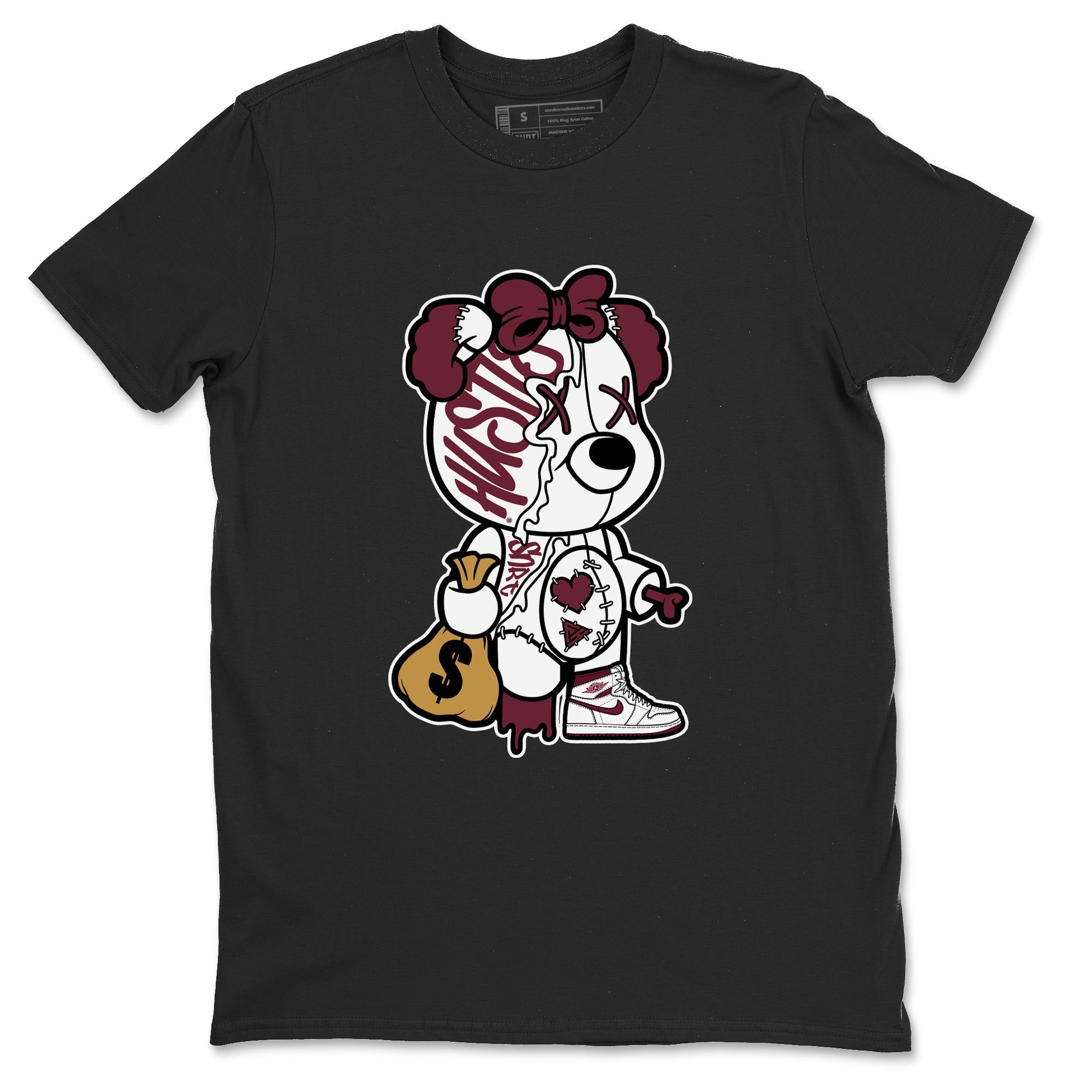 Air Jordan 1 High OG Metallic Burgundy shirts to match jordans Stitched Hustle Bear sneaker match tees Air Jordan 1 Metallic Burgundy Drip Gear Zone streetwear brand Black 2 unisex cotton tee