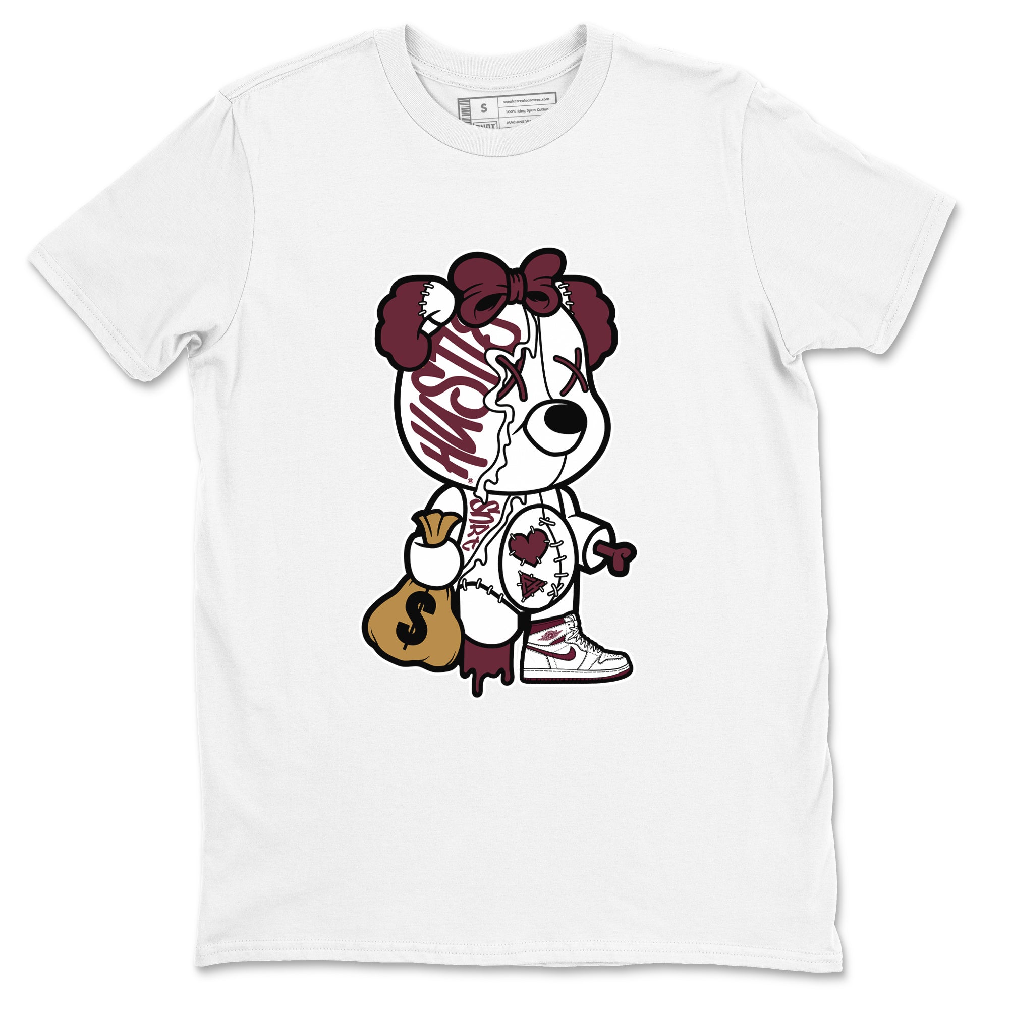 Air Jordan 1 High OG Metallic Burgundy shirts to match jordans Stitched Hustle Bear sneaker match tees Air Jordan 1 Metallic Burgundy Drip Gear Zone streetwear brand White 2 unisex cotton tee