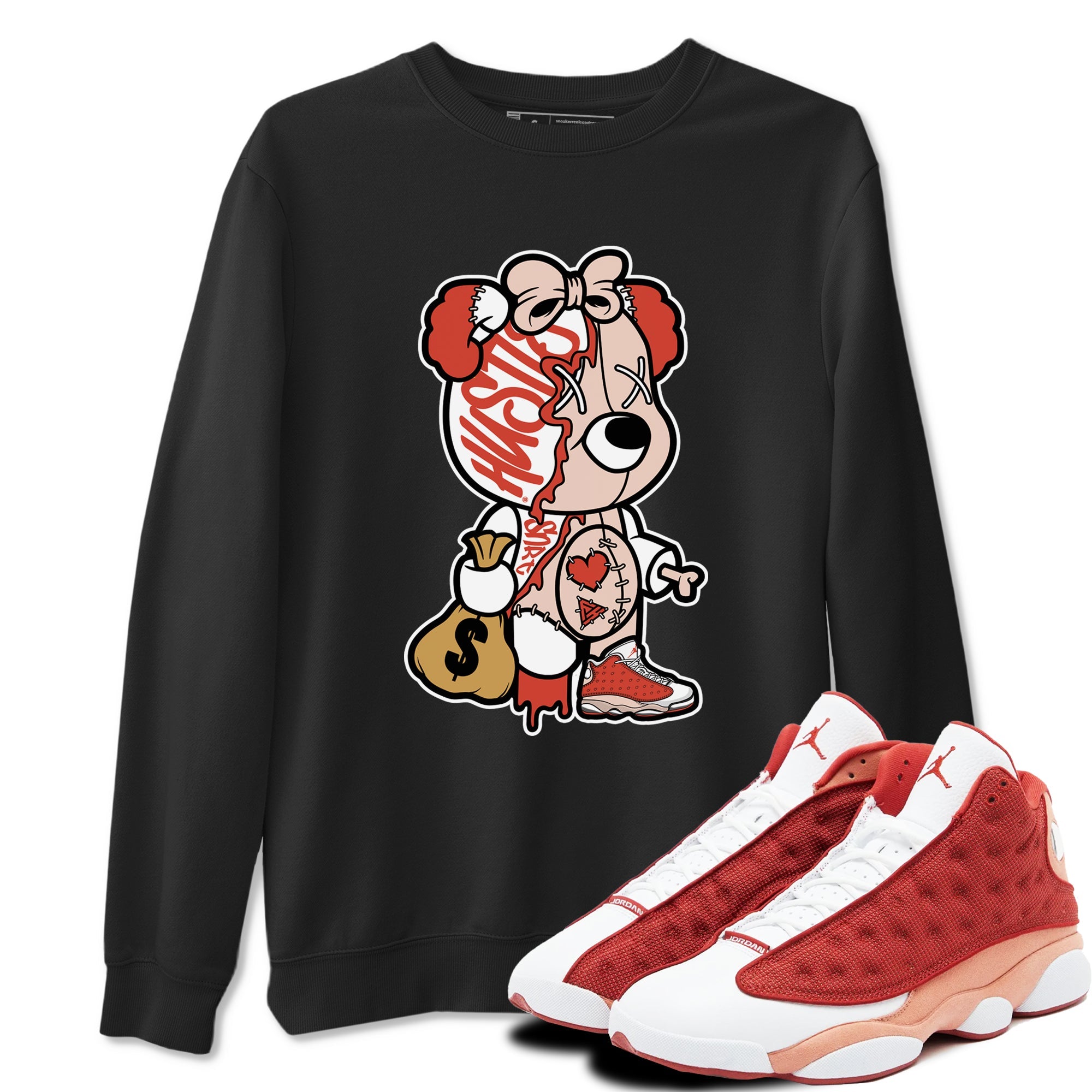 13s Dune Red shirts to match jordans Stitched Hustle Bear sneaker match tees Air Jordan 13 Dune Red Drip Gear Zone streetwear brand Black 1 unisex cotton tee