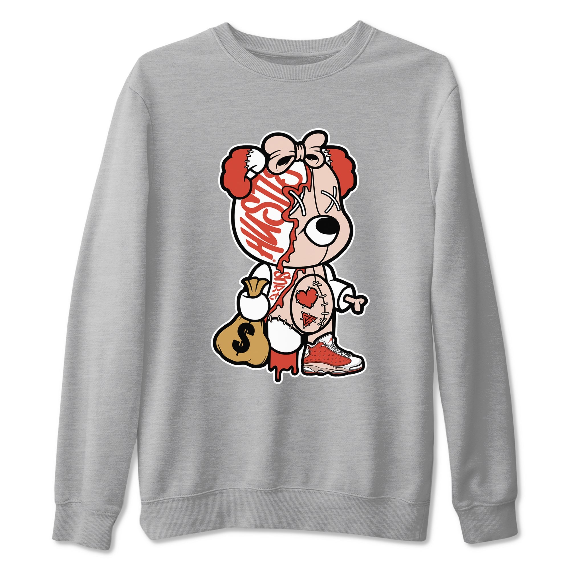 13s Dune Red shirts to match jordans Stitched Hustle Bear sneaker match tees Air Jordan 13 Dune Red Drip Gear Zone streetwear brand Heather Grey 2 unisex cotton tee