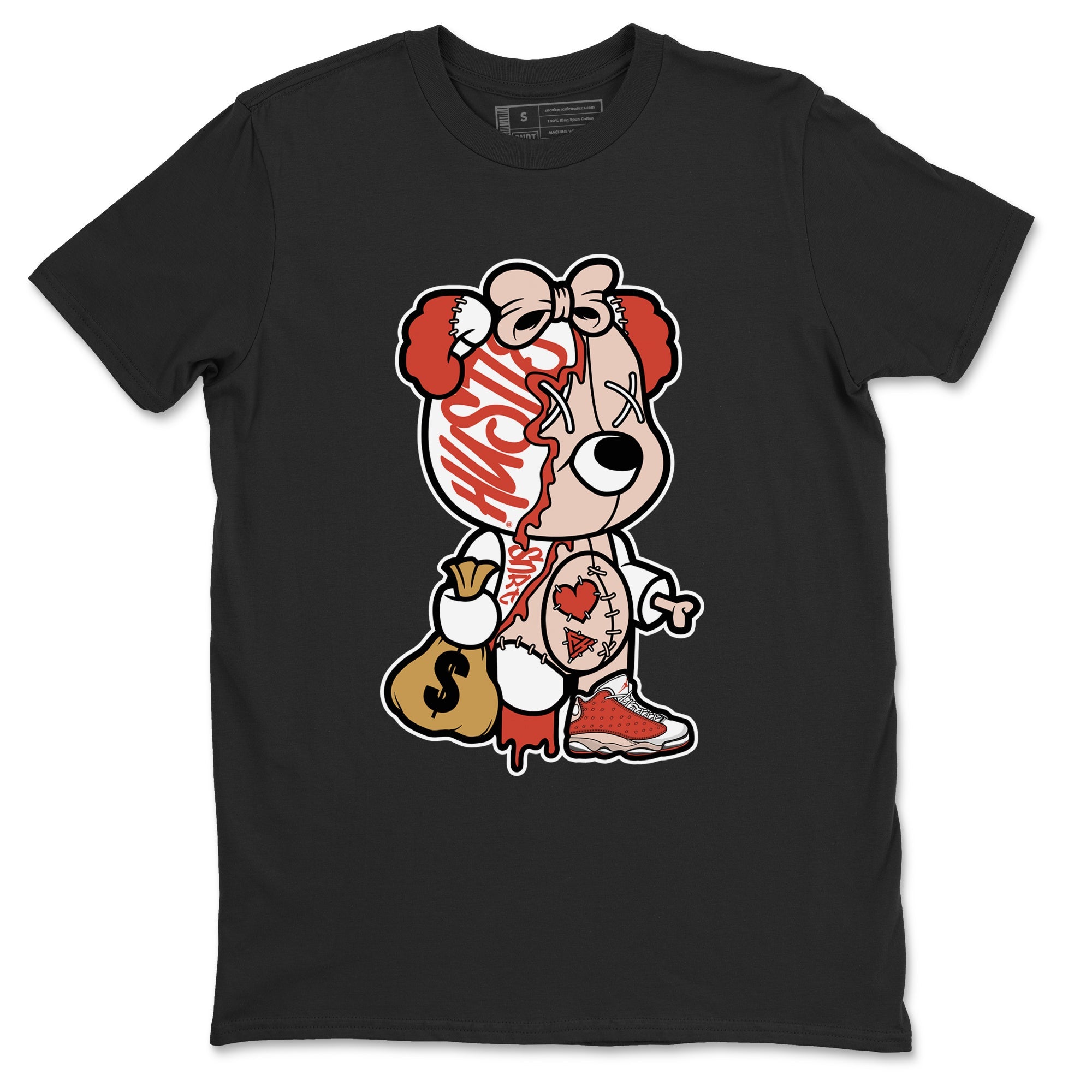13s Dune Red shirts to match jordans Stitched Hustle Bear sneaker match tees Air Jordan 13 Dune Red Drip Gear Zone streetwear brand Black 2 unisex cotton tee