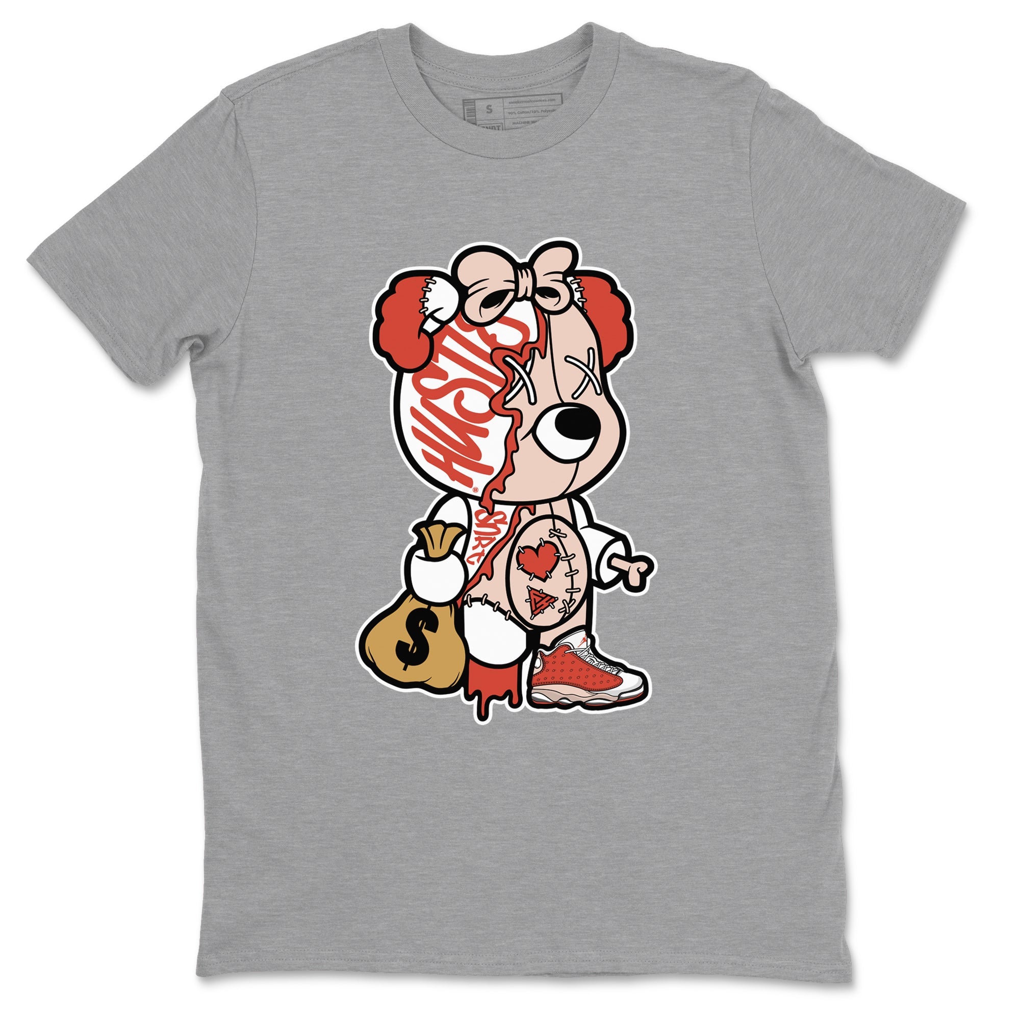 13s Dune Red shirts to match jordans Stitched Hustle Bear sneaker match tees Air Jordan 13 Dune Red Drip Gear Zone streetwear brand Heather Grey 2 unisex cotton tee