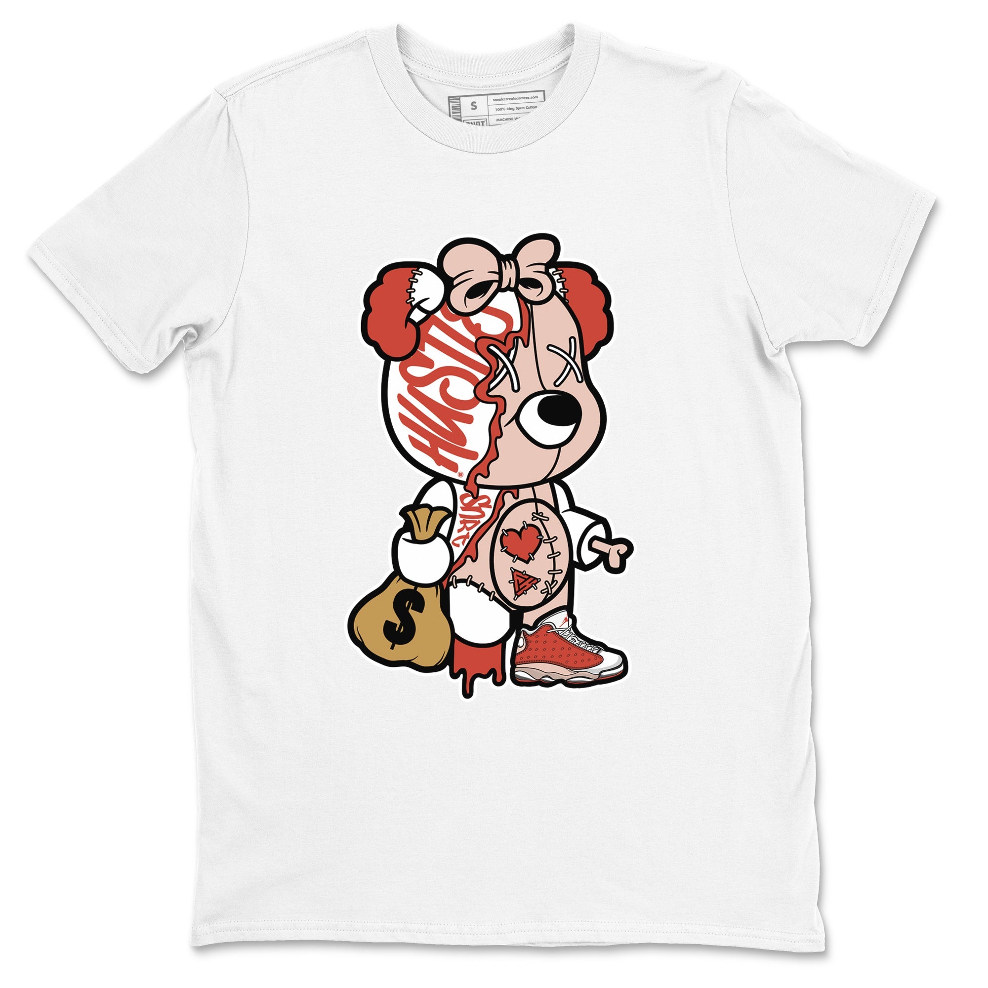 13s Dune Red shirts to match jordans Stitched Hustle Bear sneaker match tees Air Jordan 13 Dune Red Drip Gear Zone streetwear brand White 2 unisex cotton tee
