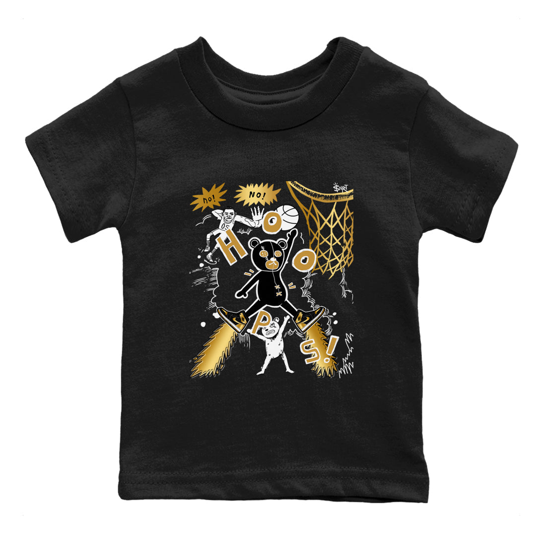 1s Black Metallic Gold shirts to match jordans Stop The Bear sneaker match tees Air Jordan 1 Black Metallic Gold Drip Gear Zone Youth Baby Black 2 crew neck shirts