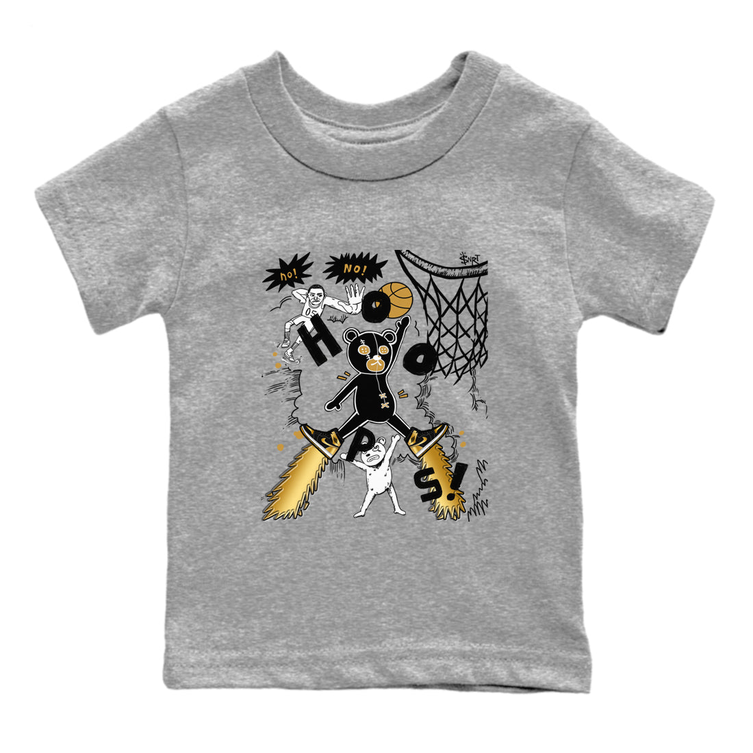 1s Black Metallic Gold shirts to match jordans Stop The Bear sneaker match tees Air Jordan 1 Black Metallic Gold Drip Gear Zone Youth Baby Heather Grey 2 crew neck shirts