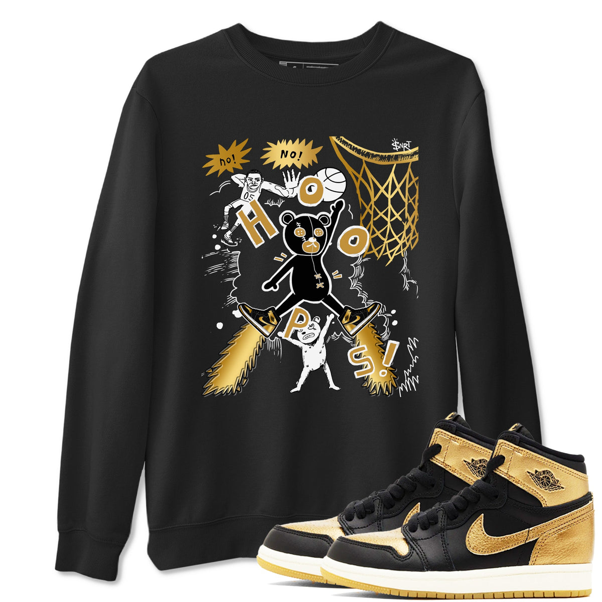 1s Black Metallic Gold shirts to match jordans Stop The Bear sneaker match tees Air Jordan 1 Black Metallic Gold Drip Gear Zone unisex cotton Black 1 crew neck shirts