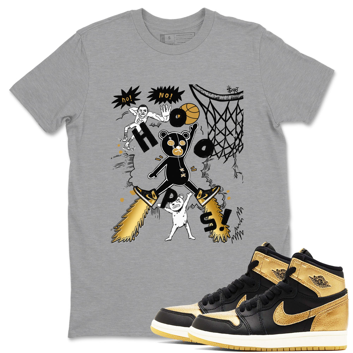 1s Black Metallic Gold shirts to match jordans Stop The Bear sneaker match tees Air Jordan 1 Black Metallic Gold Drip Gear Zone unisex cotton Heather Grey 1 crew neck shirts