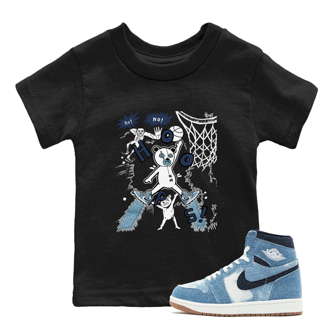 1s Denim shirts to match jordans Stop The Bear sneaker match tees Air Jordan 1 Denim Drip Gear Zone streetwear brand Baby and Youth Black 1 cotton tee