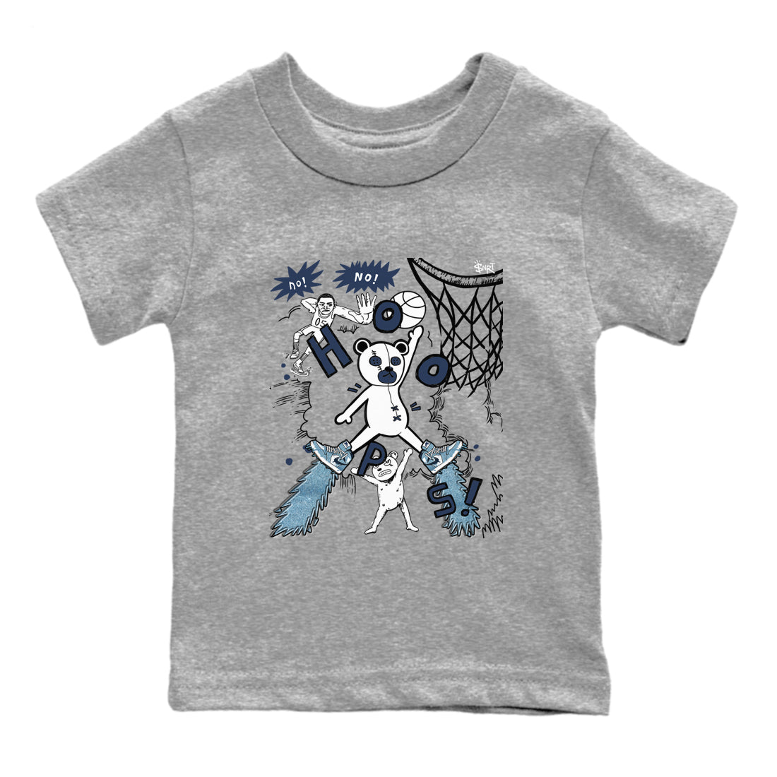 1s Denim shirts to match jordans Stop The Bear sneaker match tees Air Jordan 1 Denim Drip Gear Zone streetwear brand Baby and Youth Heather Grey 2 cotton tee