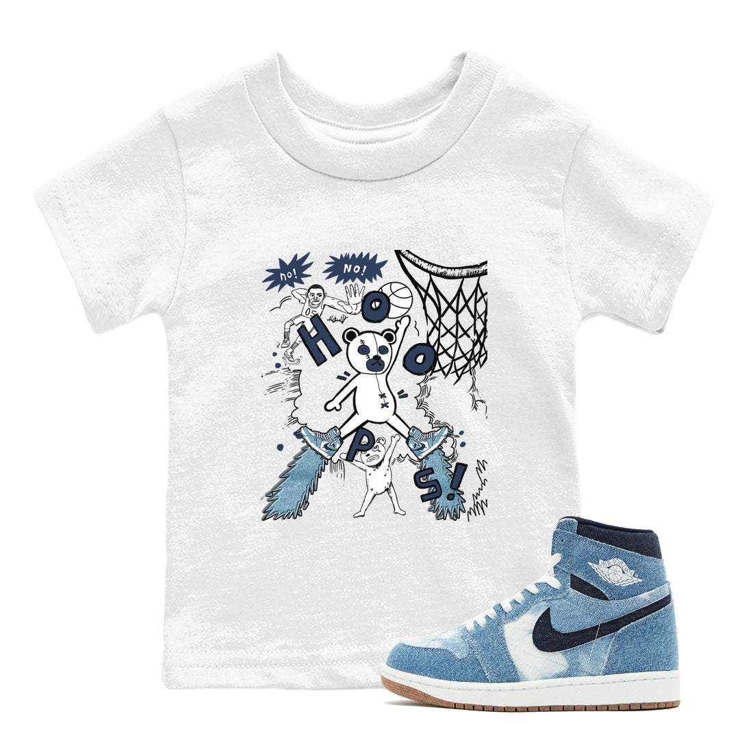 1s Denim shirts to match jordans Stop The Bear sneaker match tees Air Jordan 1 Denim Drip Gear Zone streetwear brand Baby and Youth White 1 cotton tee