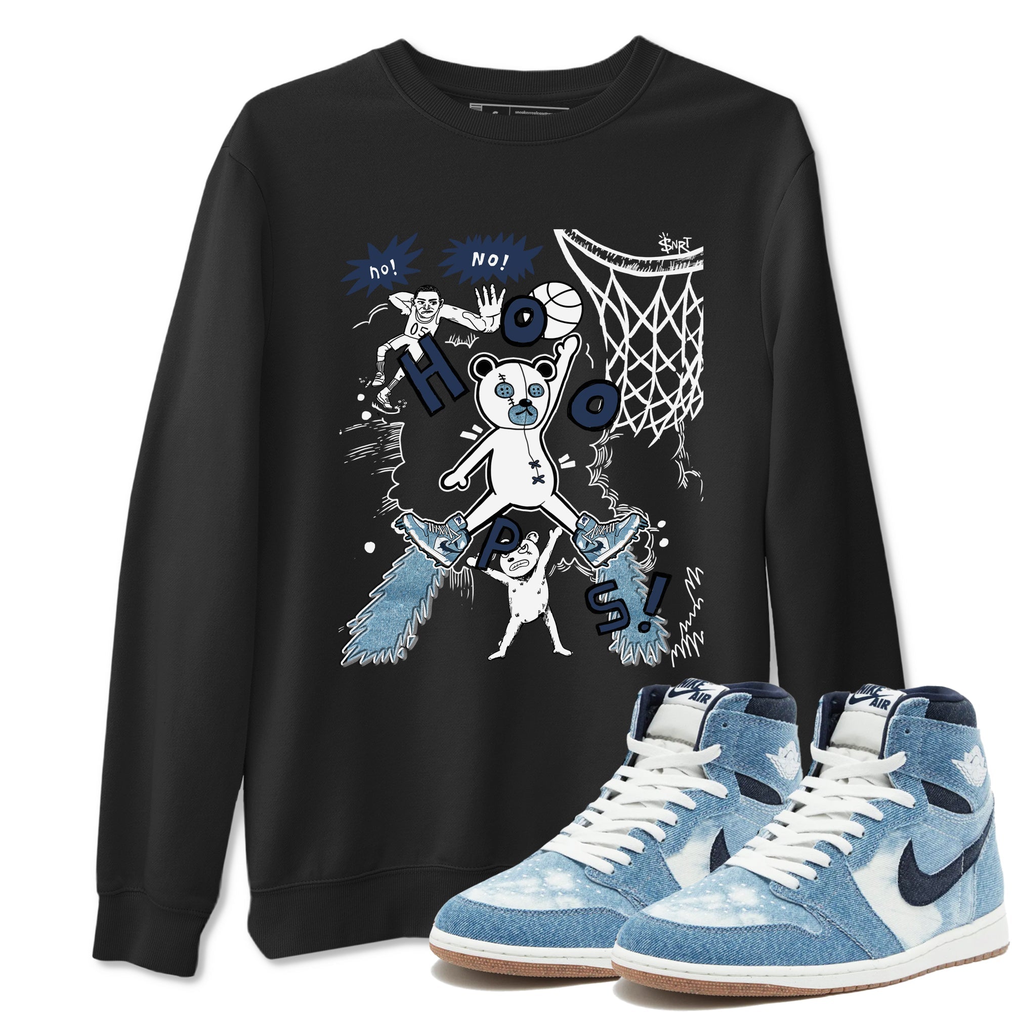 1s Denim shirts to match jordans Stop The Bear sneaker match tees Air Jordan 1 Denim Drip Gear Zone streetwear brand Black 1 unisex cotton tee
