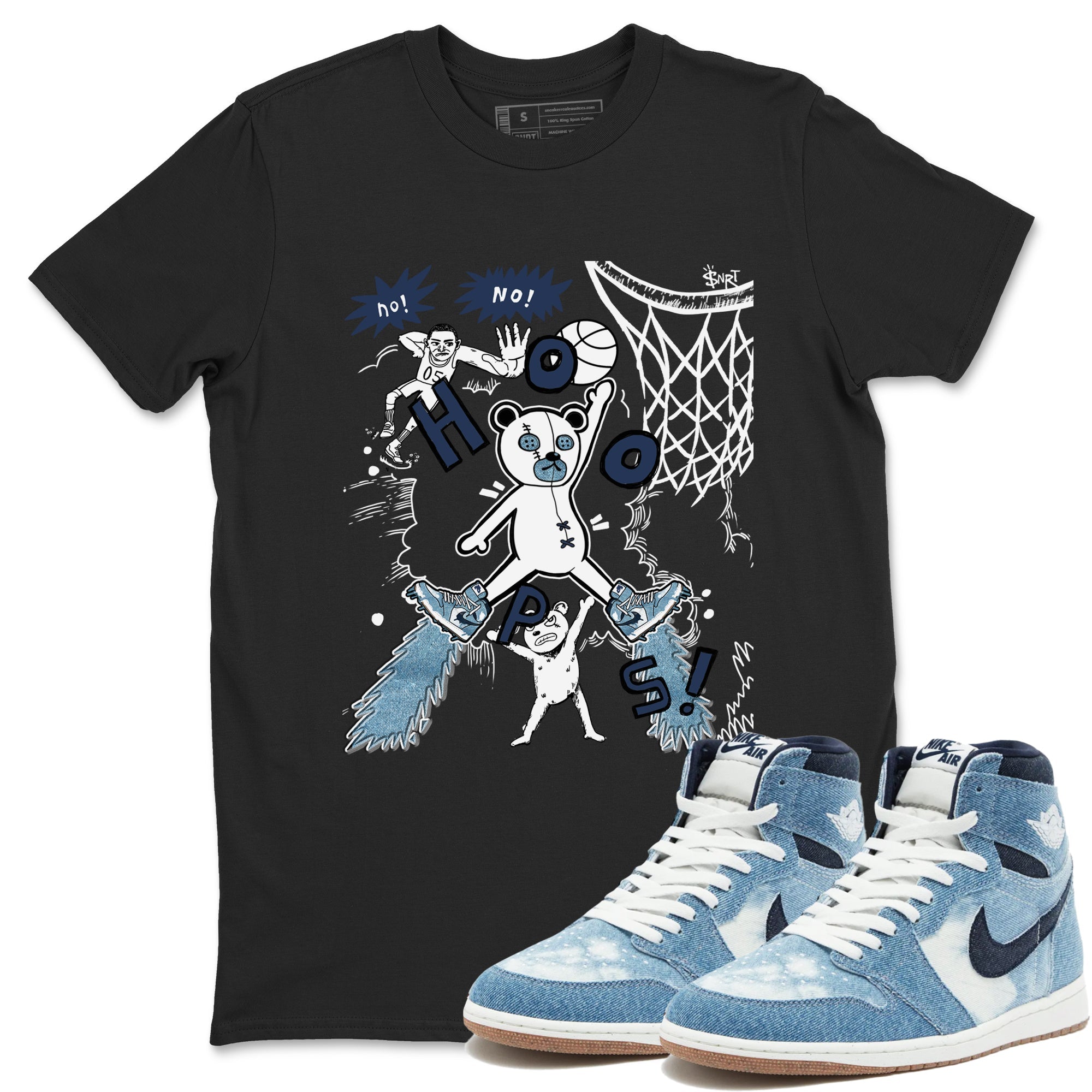 1s Denim shirts to match jordans Stop The Bear sneaker match tees Air Jordan 1 Denim Drip Gear Zone streetwear brand Black 1 unisex cotton tee