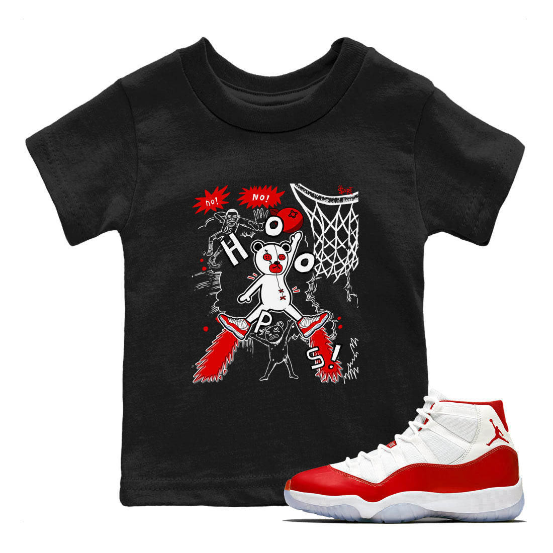 11s Cherry shirts to match jordans Stop The Bear sneaker match tees Air Jordan 11 Retro Cherry match shoes to clothes Drip Gear Zone Youth Baby Black 1 tee